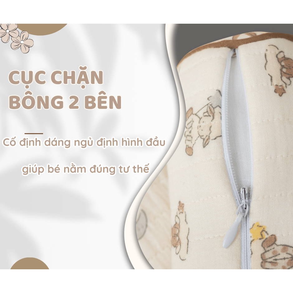 Gối Chặn Định Hình Đầu Xô Trần Bông Muslin Unbee Cho Bé Sơ Sinh, Chống Méo Đầu, Bẹp Đầu,Êm Ái Kèm Bông Bên Trong