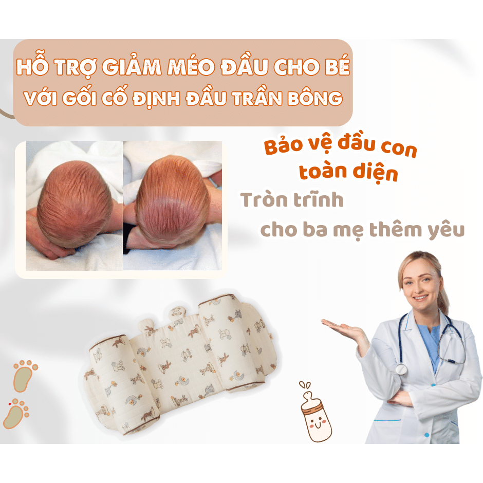 Gối Chặn Định Hình Đầu Xô Trần Bông Muslin Unbee Cho Bé Sơ Sinh, Chống Méo Đầu, Bẹp Đầu,Êm Ái Kèm Bông Bên Trong