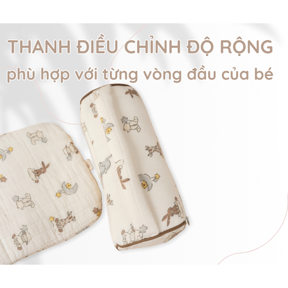 Gối Chặn Định Hình Đầu Xô Trần Bông Muslin Unbee Cho Bé Sơ Sinh, Chống Méo Đầu, Bẹp Đầu,Êm Ái Kèm Bông Bên Trong