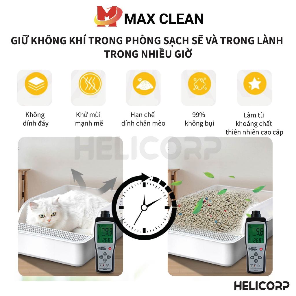 [Mua 2 giảm 4%] Cát Mèo, Cát Khoáng Vệ Sinh Cho Mèo Max Clean 4KG - HeLiCorp