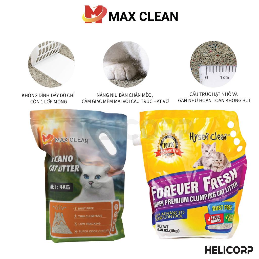 [Mua 2 giảm 4%] Cát Mèo, Cát Khoáng Vệ Sinh Cho Mèo Max Clean 4KG - HeLiCorp