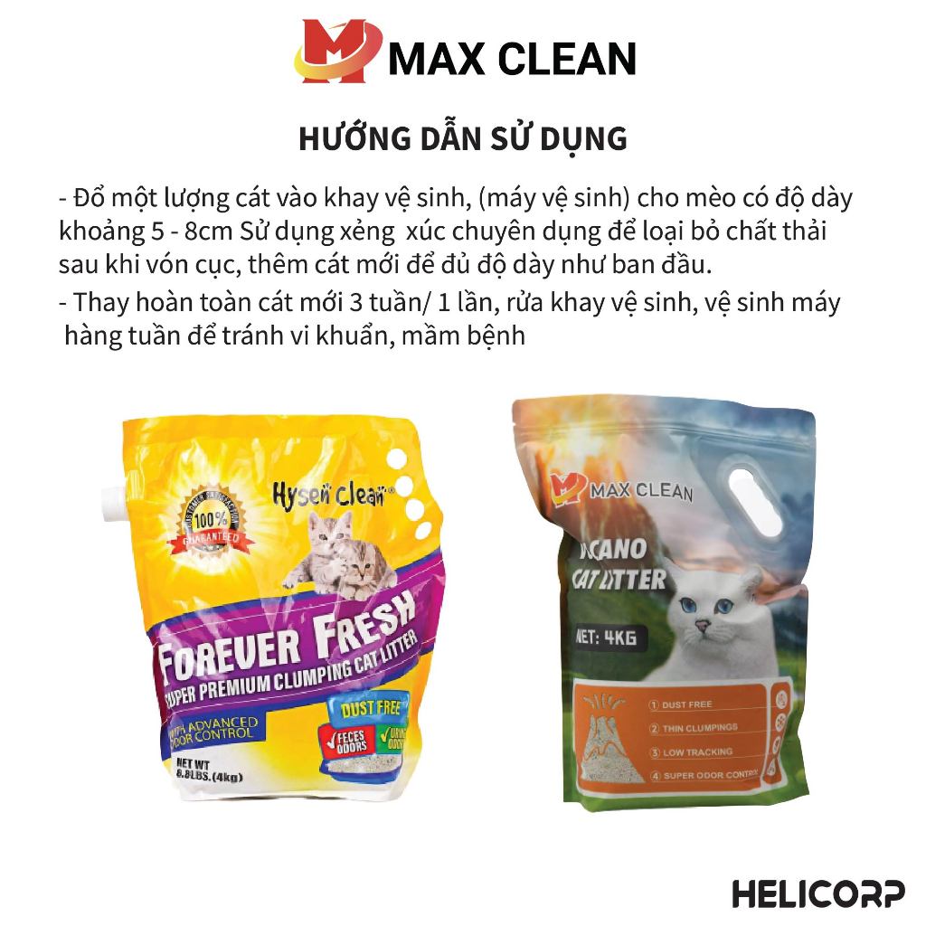 [Mua 2 giảm 4%] Cát Mèo, Cát Khoáng Vệ Sinh Cho Mèo Max Clean 4KG - HeLiCorp