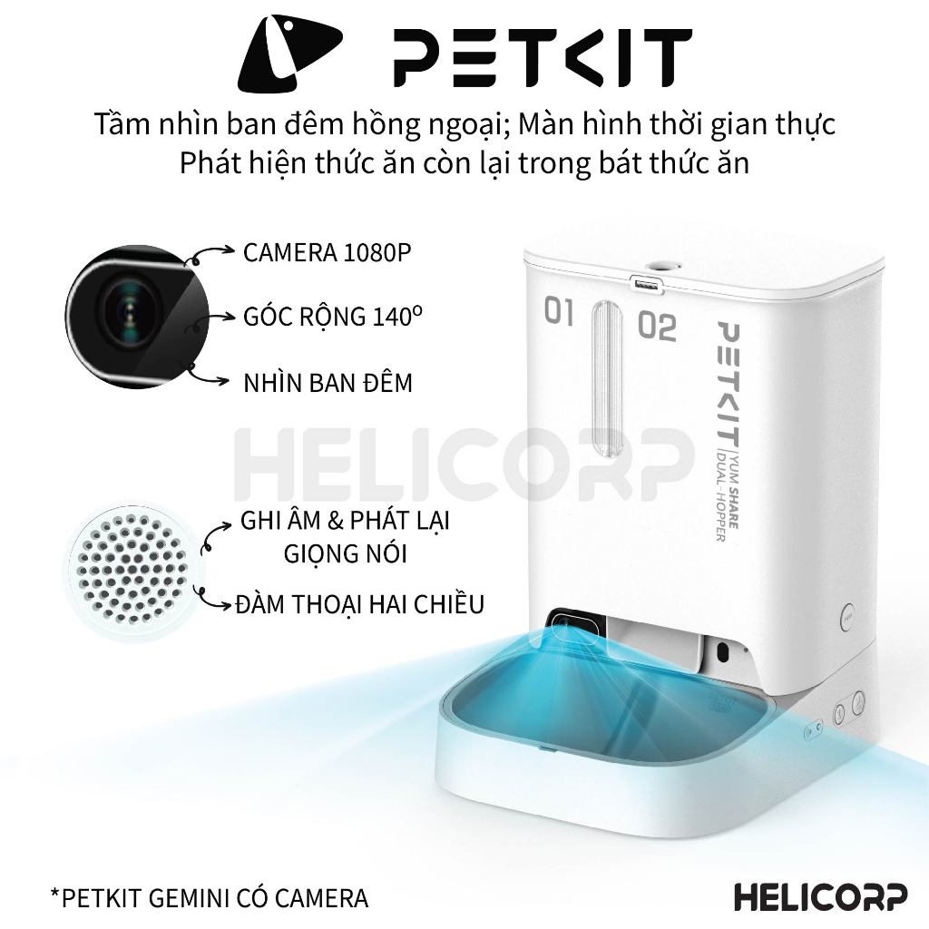 [Camera AI] Máy Cho Mèo Ăn Tự Động PETKIT YUMSHARE Smart Feeder with Camera BH 12 tháng - HeLiCorp