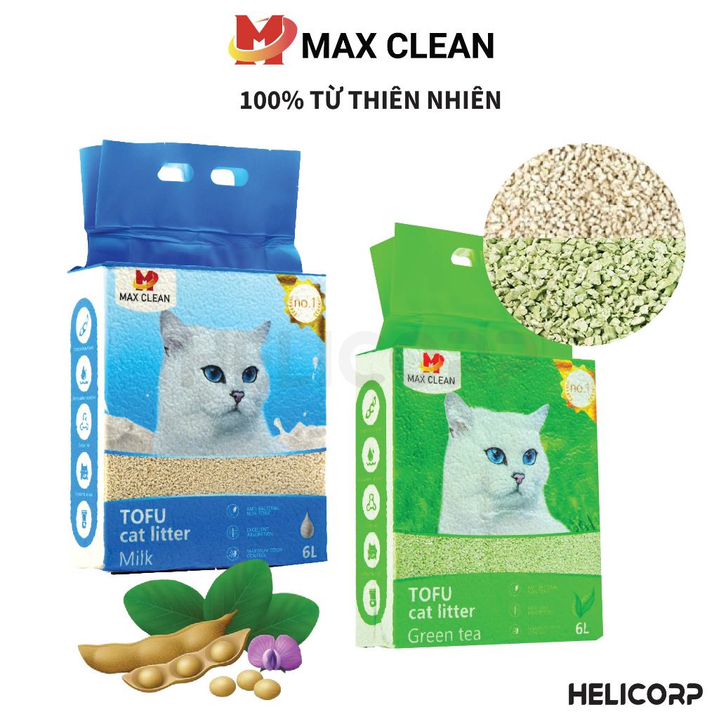 [Mua 2 giảm 4%] Cát Mèo, Cát Vệ Sinh Cho Mèo Đậu Nành, Tofu Hạt Nhuyễn, Hạt Nhỏ Max Clean 2.5KG Hương Trà Xanh