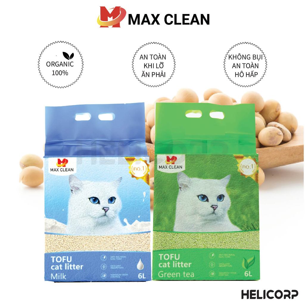 [Mua 2 giảm 4%] Cát Mèo, Cát Vệ Sinh Cho Mèo Đậu Nành, Tofu Hạt Nhuyễn, Hạt Nhỏ Max Clean 2.5KG Hương Trà Xanh