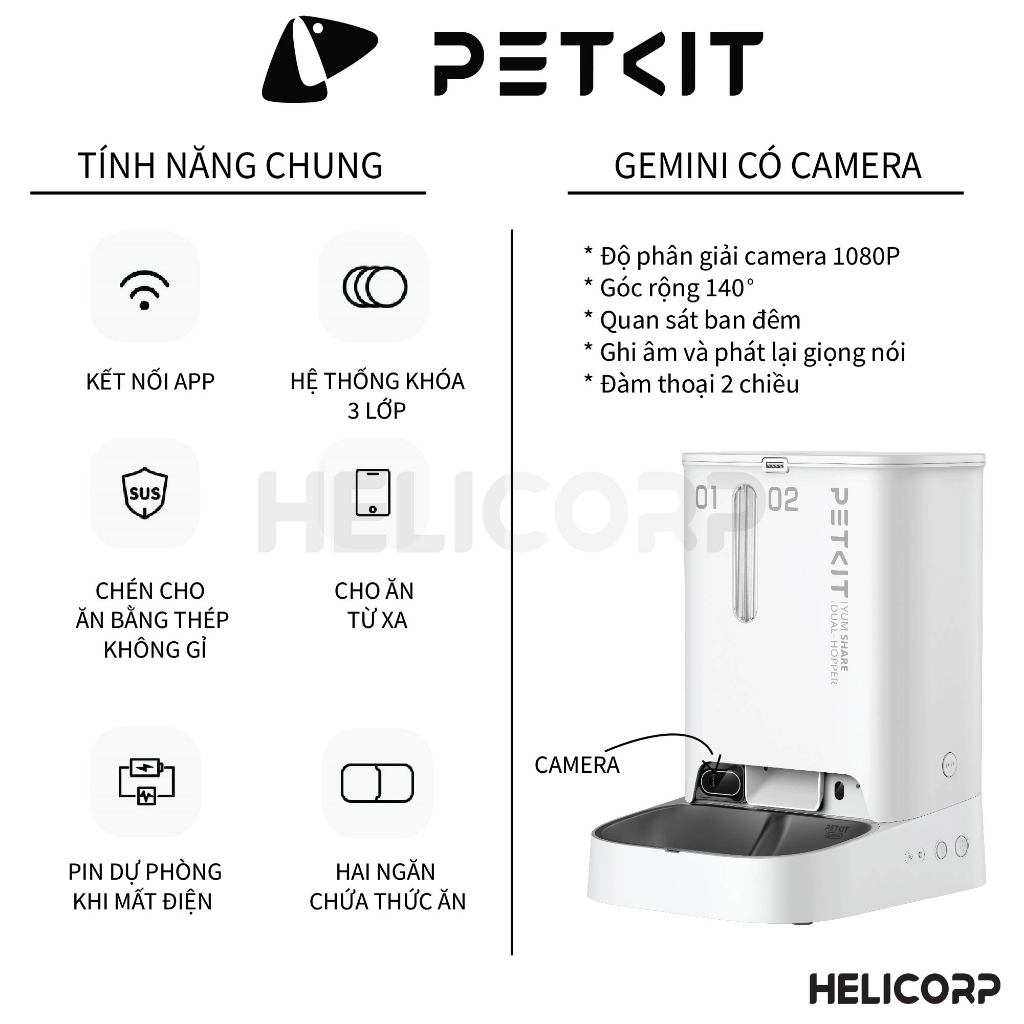 [Camera AI] Máy Cho Mèo Ăn Tự Động PETKIT YUMSHARE Smart Feeder with Camera BH 12 tháng - HeLiCorp