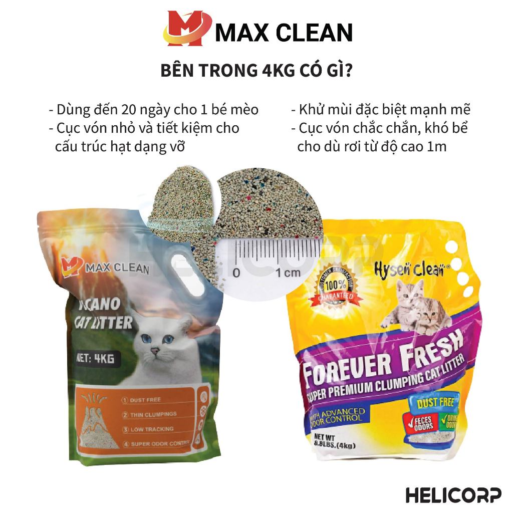 [Mua 2 giảm 4%] Cát Mèo, Cát Khoáng Vệ Sinh Cho Mèo Max Clean 4KG