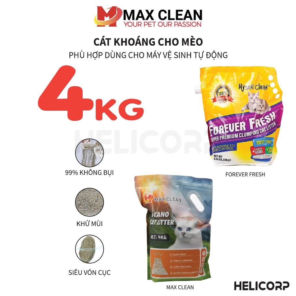 [Mua 2 giảm 4%] Cát Mèo, Cát Khoáng Vệ Sinh Cho Mèo Max Clean 4KG