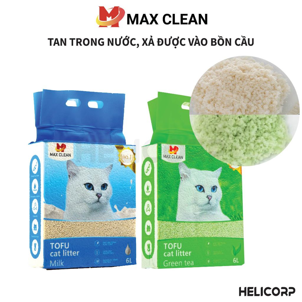 [Mua 2 giảm 4%] Cát Mèo, Cát Vệ Sinh Cho Mèo Đậu Nành, Tofu Hạt Nhuyễn, Hạt Nhỏ Max Clean 2.5KG Hương Trà Xanh
