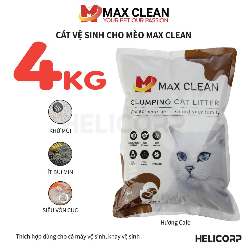 [Mua 2 giảm 4%] Cát Mèo, Cát Vệ Sinh Cho Mèo Hương Cafe 4KG Max Clean - HeLiCorp