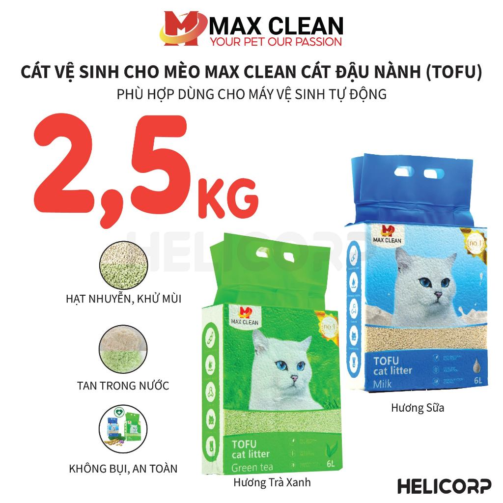 [Mua 2 giảm 4%] Cát Vệ Sinh Cho Mèo, Cát Mèo Đậu Nành Tofu Max Clean 2.5KG