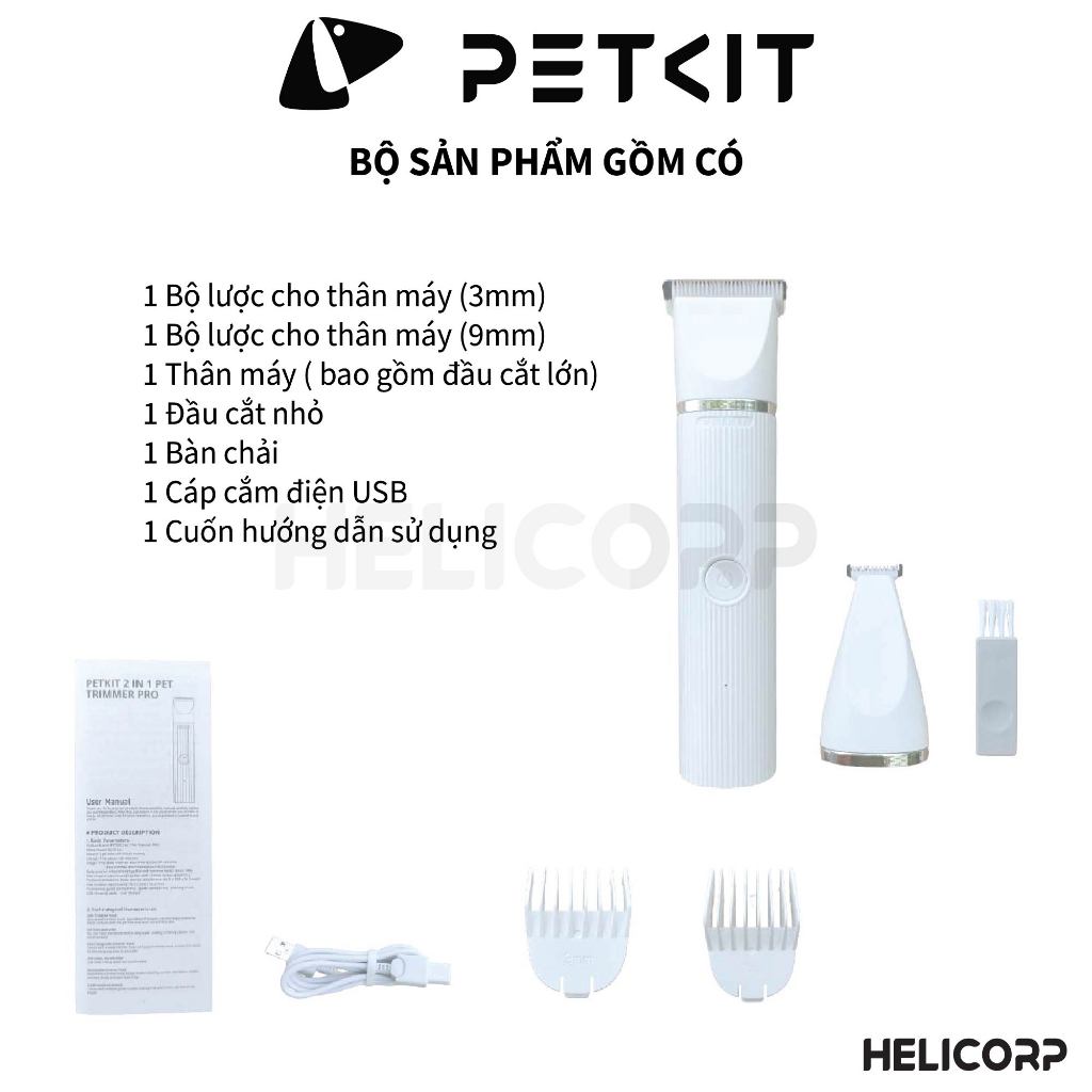 [Mua 2 giảm 4%] Tông Đơ Cắt Tỉa Cạo Lông Chó Mèo Petkit Pro 2023 - HeLiCorp