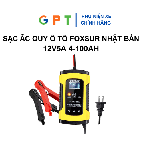 Sạc Bình Ăc Quy Ô Tô Xe Máy Foxsur 12V 4Ah - 100Ah  - Tự Ngắt - Khử Sunfat
