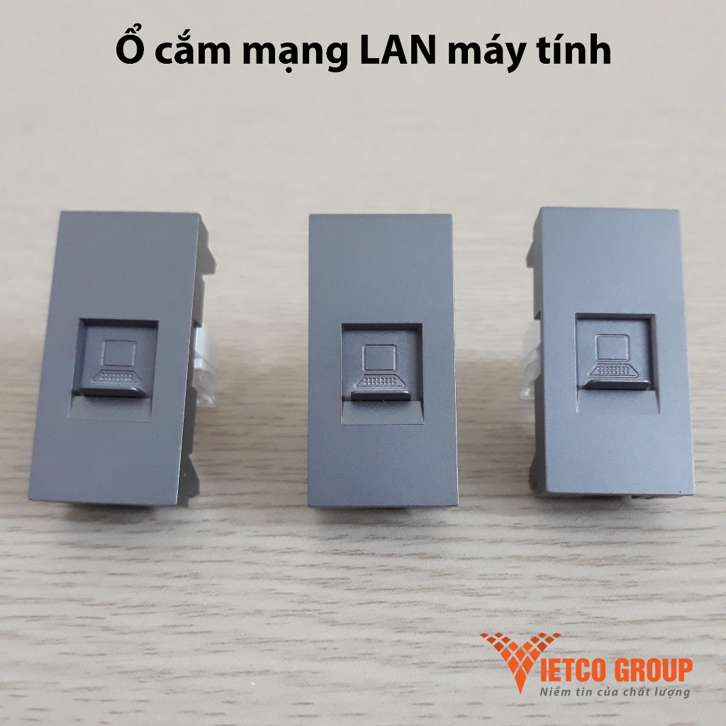 Ổ cắm mạng LAN máy tính màu Xám V3-LAN Vietco, ổ cắm mạng LAN âm tường Nhựa PC Chống cháy, kẹp dây m