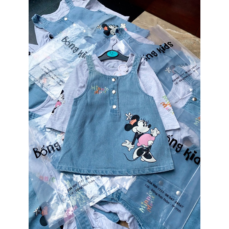Set Yếm Váy Bé Gái Minnie Denim/Ghi PR