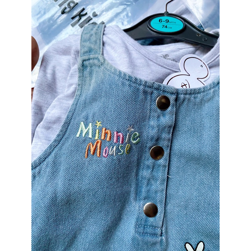Set Yếm Váy Bé Gái Minnie Denim/Ghi PR