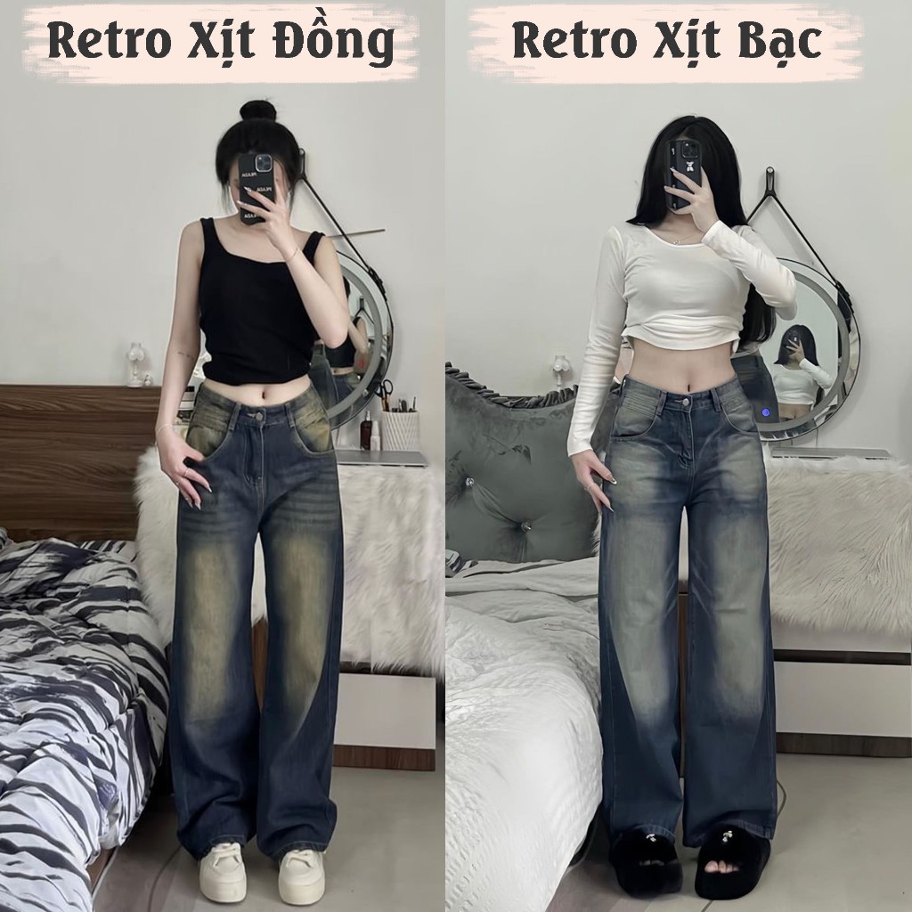 Quần Jean Ống Rộng Suông Feelfree Màu Retro Đậm Cạp Cao Wax màu lạ QJ15