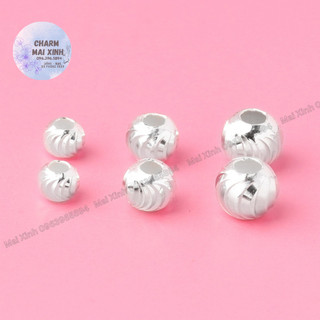 Bi Bạc Trắng 925 Tròn Khía Thẳng - Charm Phụ kiện xâu mix vòng tay phong thủy, làm vòng handmade nam, nữ