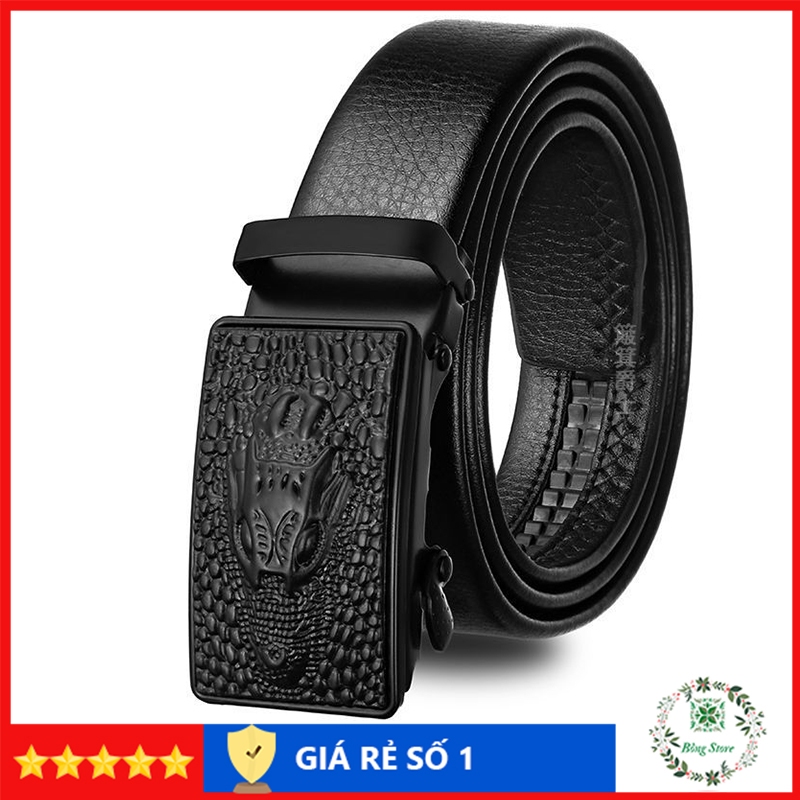 Thắt lưng nam hình cá sấu, dây nịt nam khóa tự động, dây lưng da mặt kim loại nguyên khối trẻ trung lịch lãm TLCS002