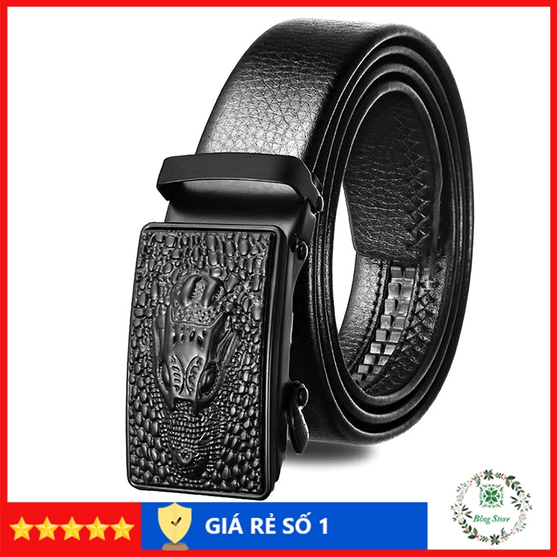 Thắt lưng nam hình cá sấu, dây nịt nam khóa tự động, dây lưng da mặt kim loại nguyên khối trẻ trung lịch lãm TLCS002
