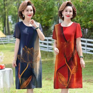 Đầm dự tiệc trung niên nữ V54d, váy voan cho mẹ dáng suông chất đẹp cao cấp sang trọng U40 U50 U60 U70 Bigsize giá rẻ