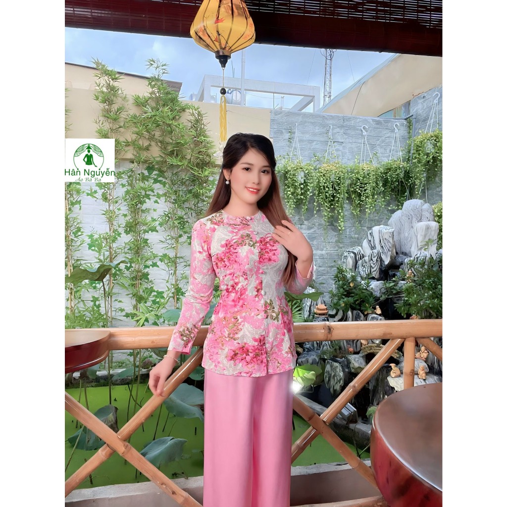 B.A81 - Bộ Bà Ba Hoa Bằng Lăng Tay Dài Dây Kéo Cổ Tròn - Hân Nguyễn Áo Bà Ba