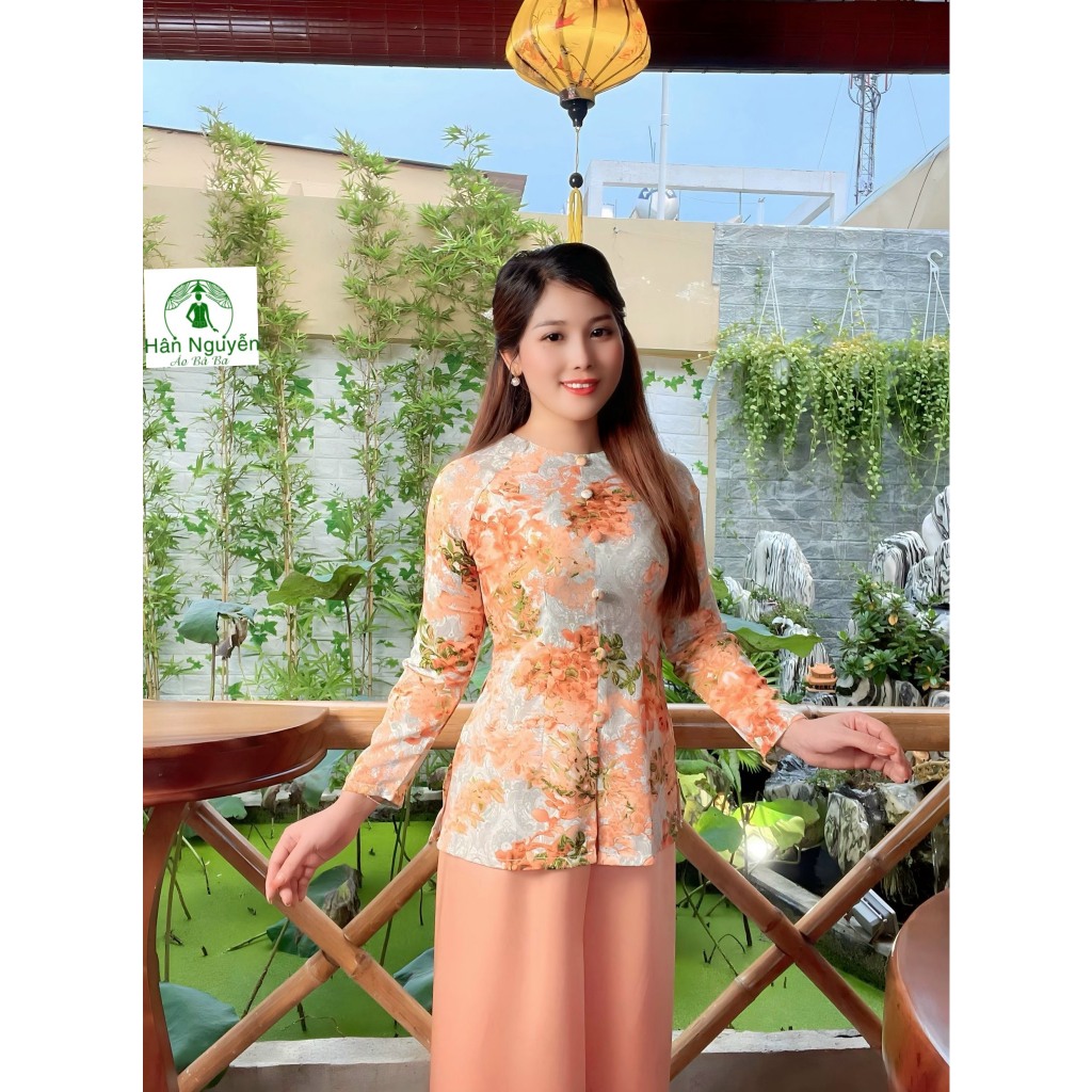 B.A81 - Bộ Bà Ba Hoa Bằng Lăng Tay Dài Dây Kéo Cổ Tròn - Hân Nguyễn Áo Bà Ba