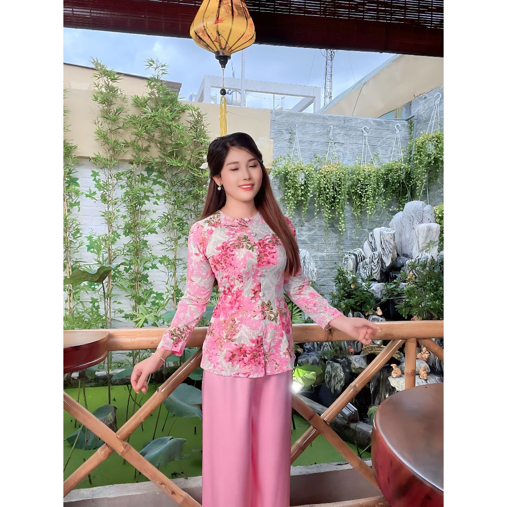 B.A81 - Bộ Bà Ba Hoa Bằng Lăng Tay Dài Dây Kéo Cổ Tròn - Hân Nguyễn Áo Bà Ba