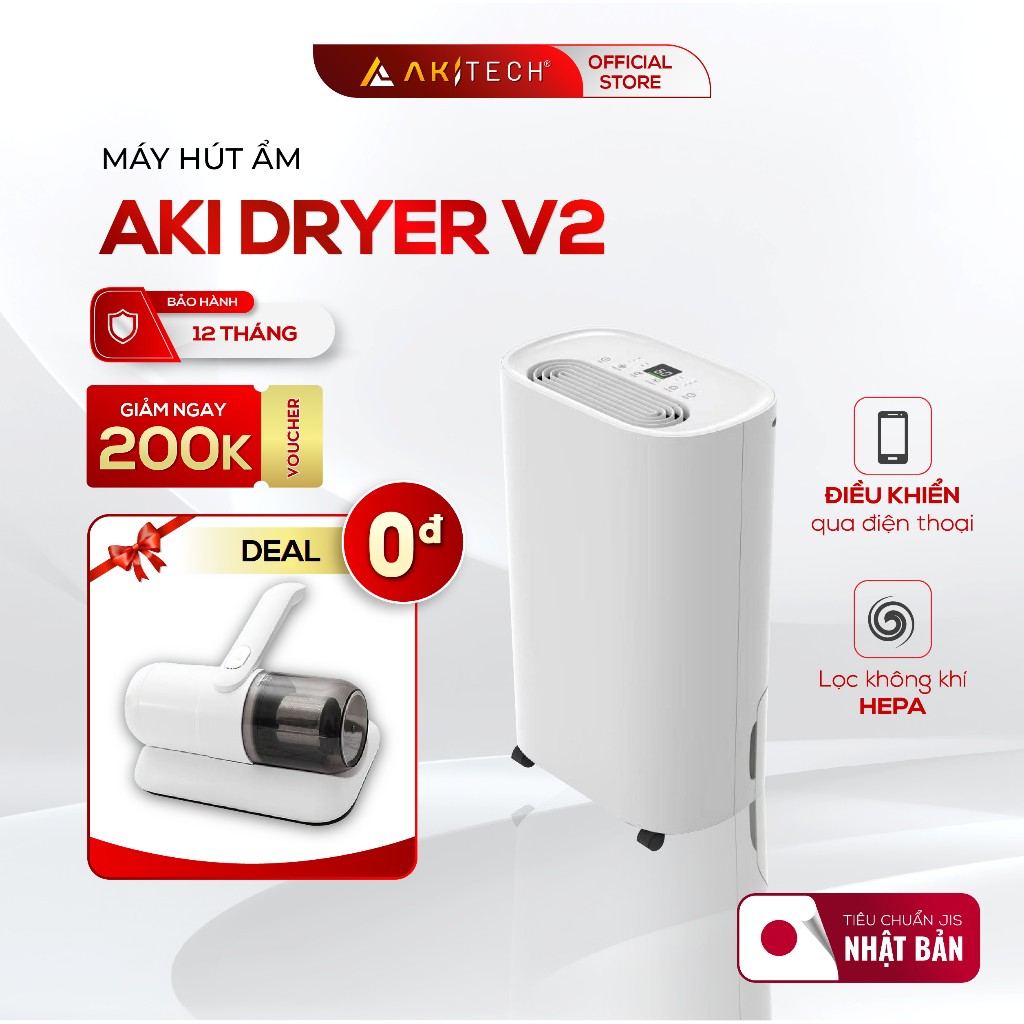 Máy hút ẩm AKI DRYER V2 tích hợp lọc không khí HEPA H13 và công nghệ k