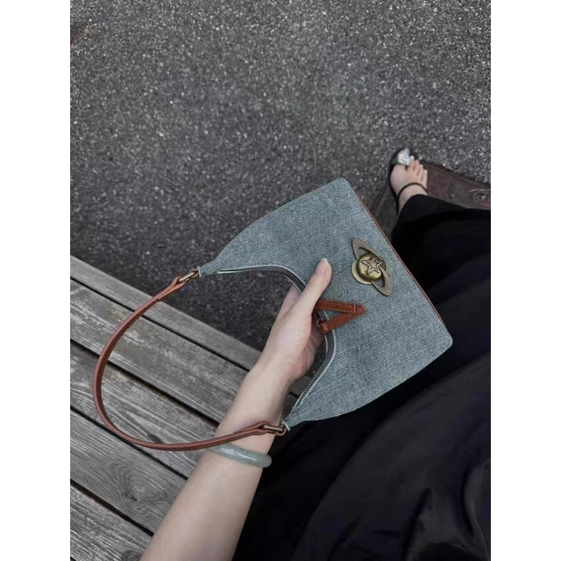 Túi kẹp nách Y2K Vivien Denim phối da size mini thời trang_túi xách nữ Denim