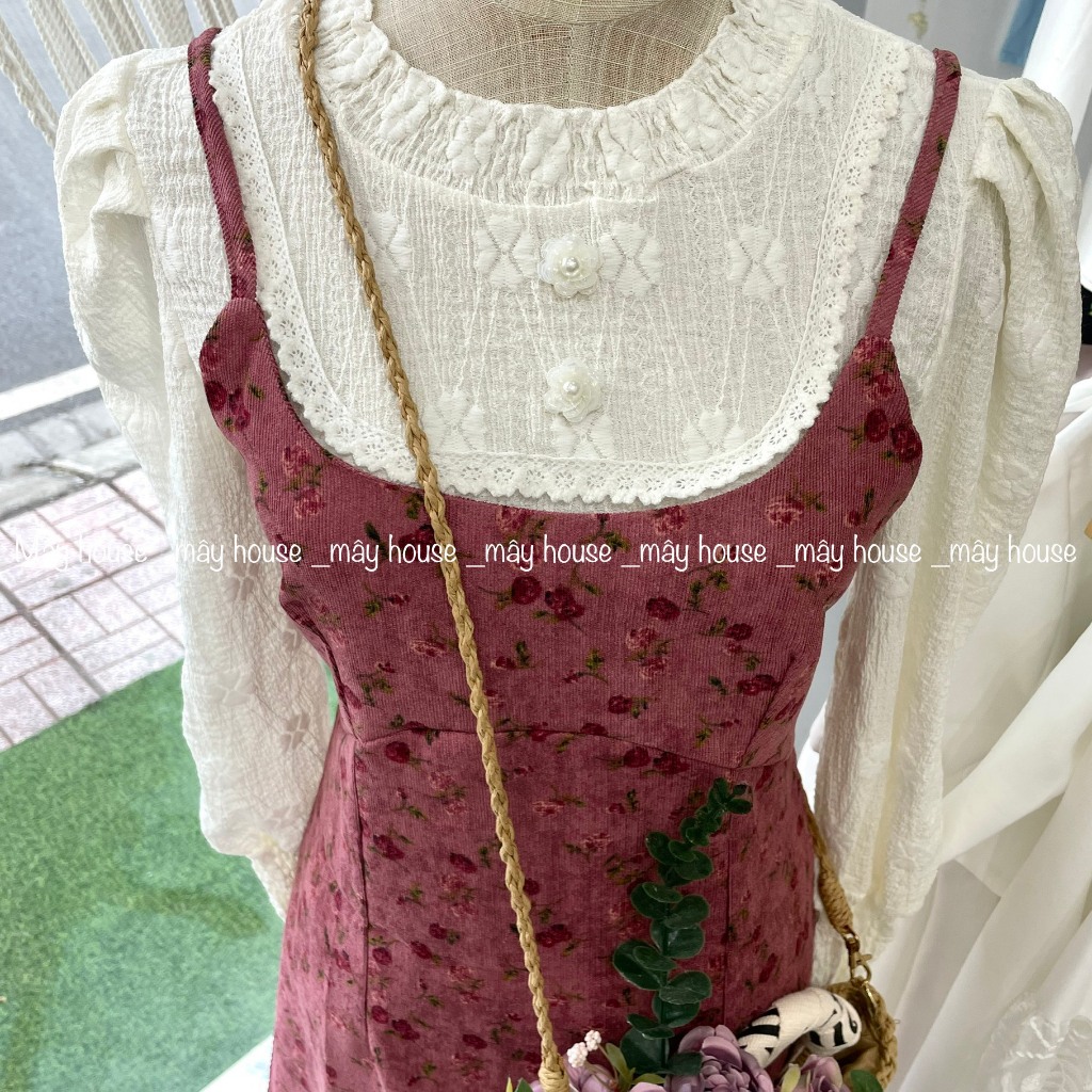 Áo len kiểu tay bồng chun thêu hoa cổ áo đính hoa nổi HÀNG SẴN
