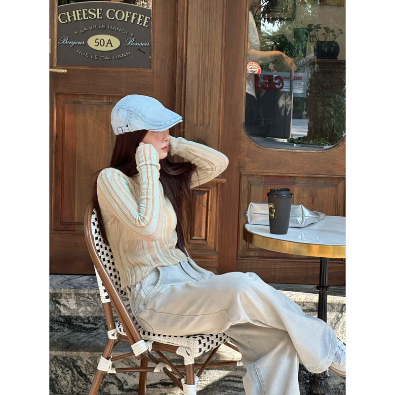 Hiin - Áo croptop len kẻ