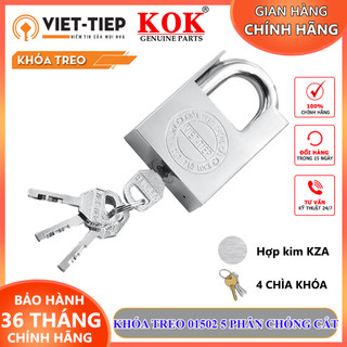 Khóa treo Việt Tiệp 01502 khóa chống cắt trộm hợp kim KZAmàu bạc cầu 10mm dày 20mm 4 chìa khóa 5 phân chính hãng KOK