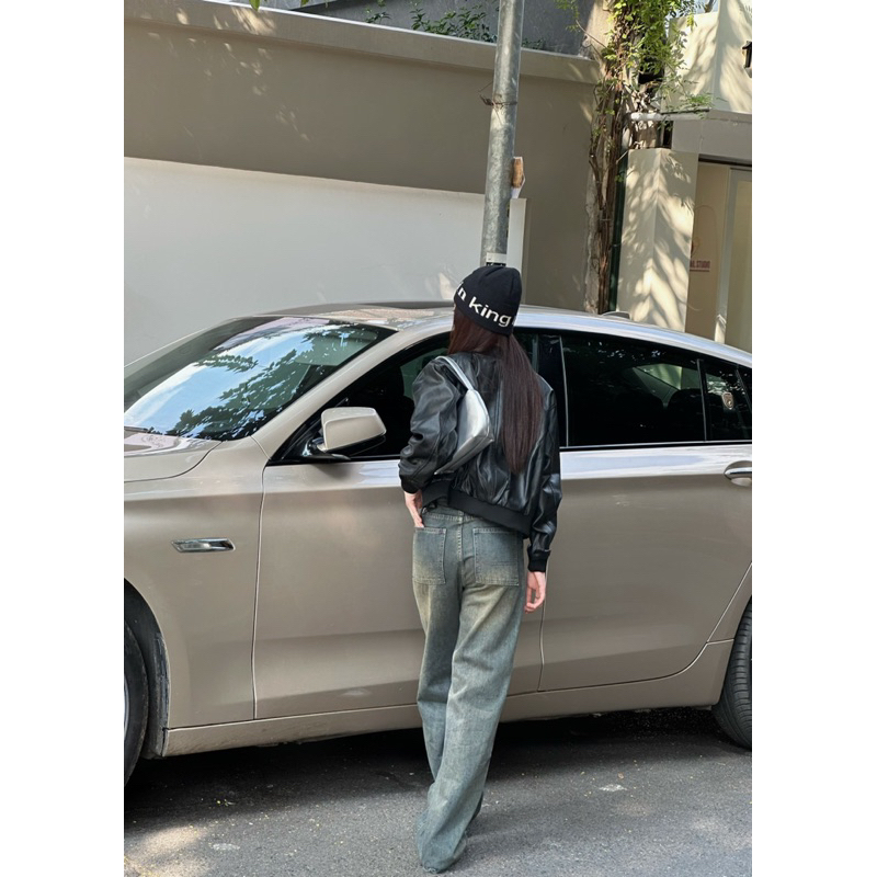 Hiin - Áo khoác da đen basic