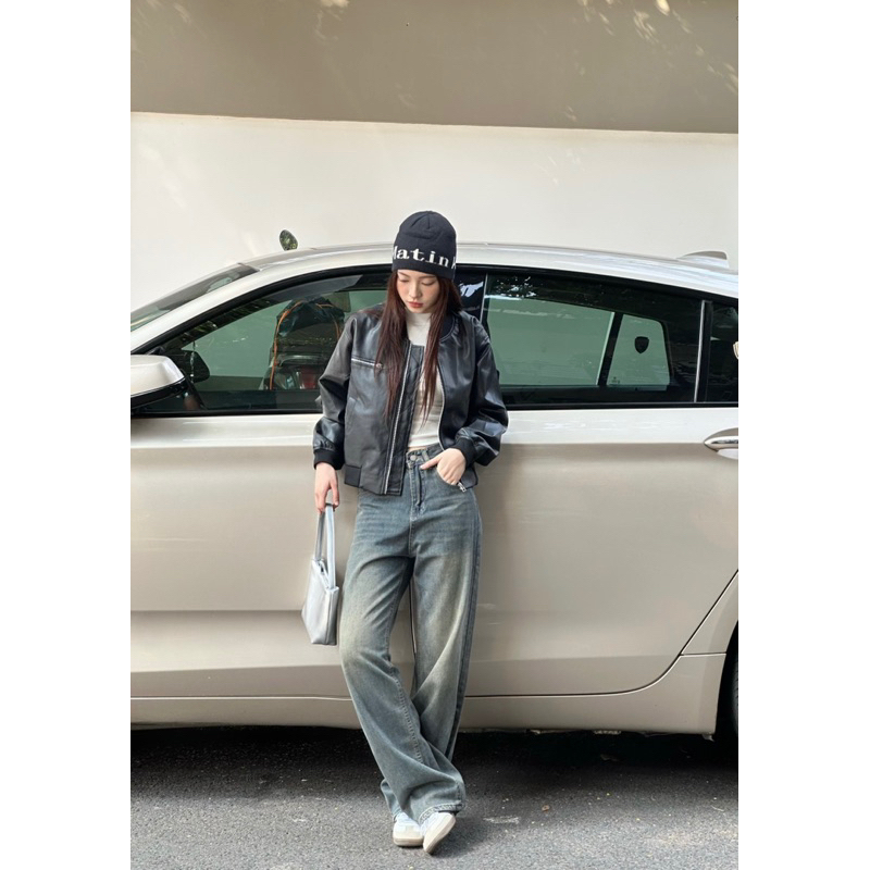 Hiin - Áo khoác da đen basic