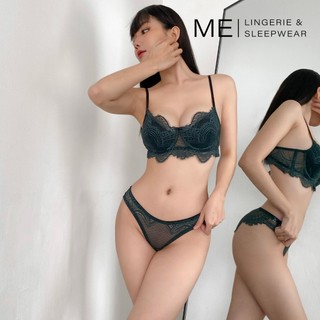  Bộ đồ lót ren gợi cảm màu xanh rêu PREMIUM có gọng không đệm 2 lớp lót kín đáo gợi cảm Melingerie &Sleepwear