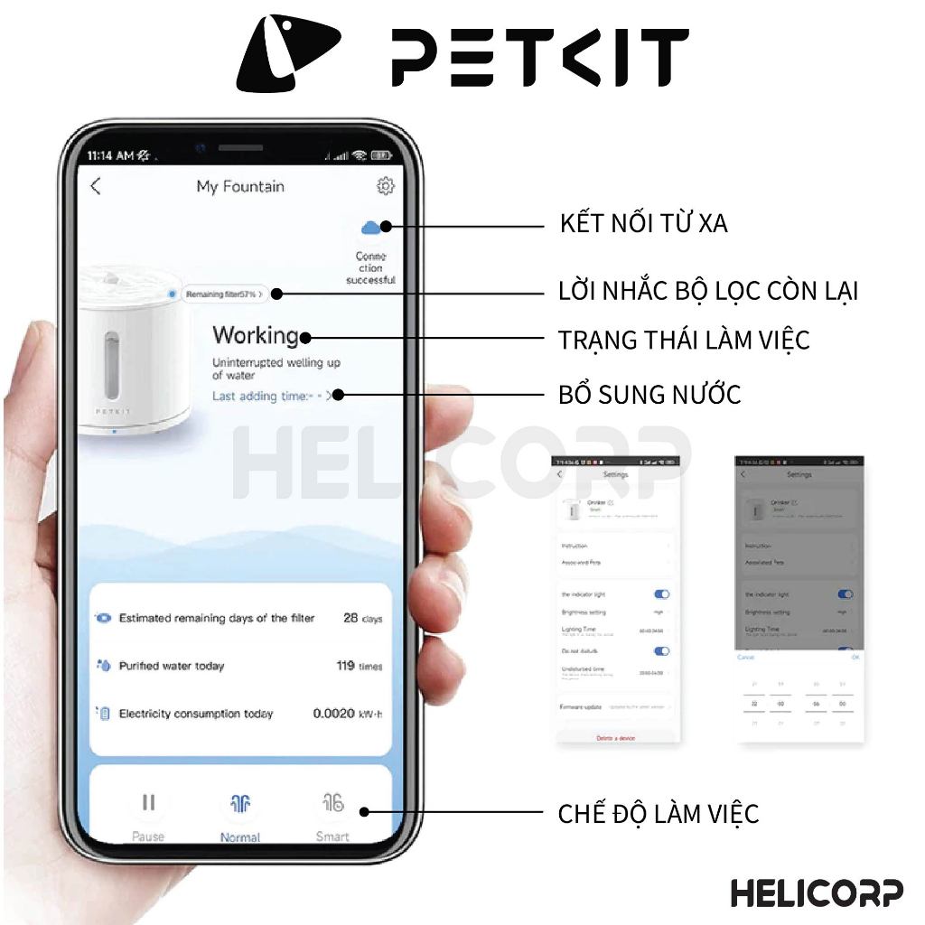 [Global Version] Máy Lọc Nước Cho Chó Mèo Bơm Không Dây PETKIT Solo 2 có điều khiển qua App - HeLiCorp