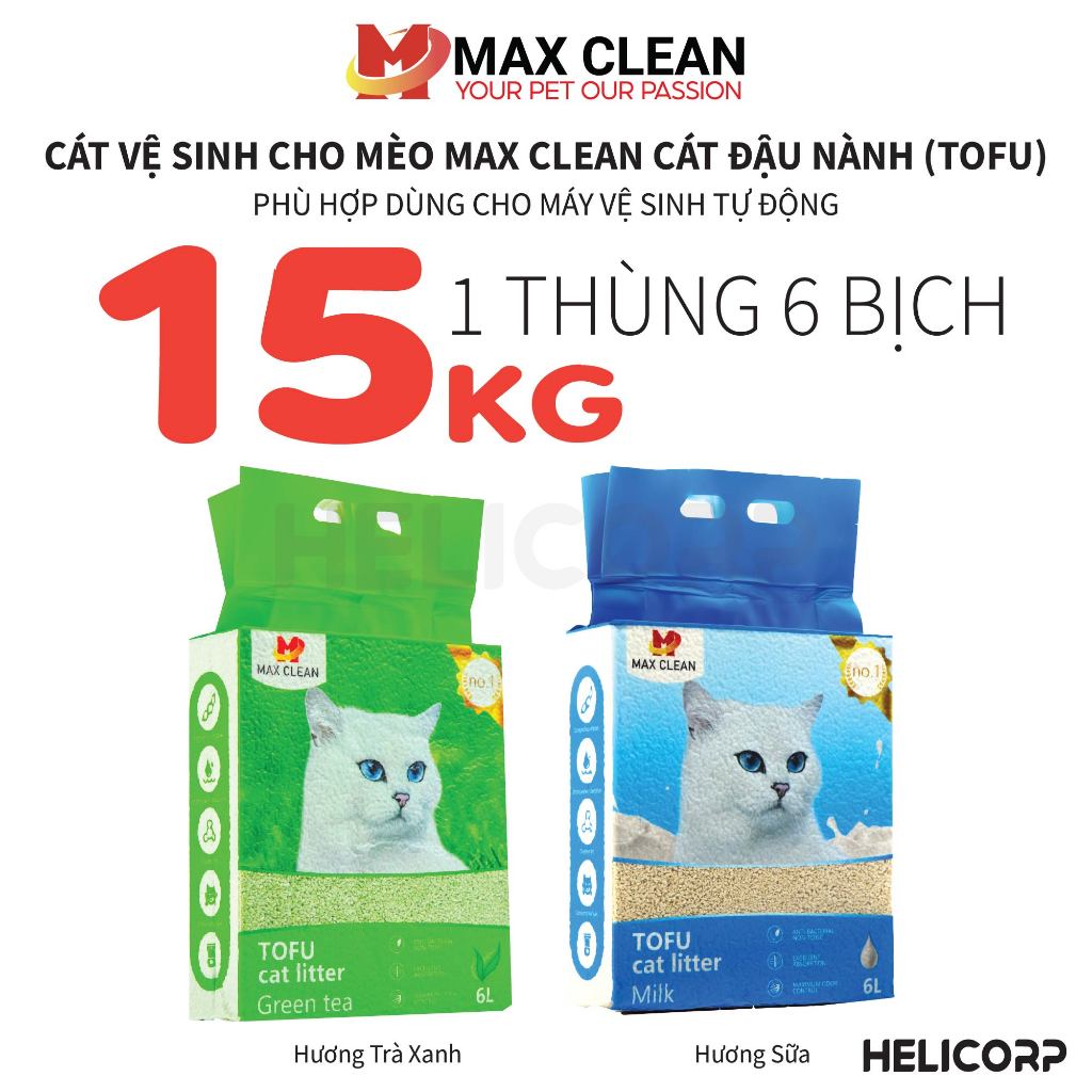 [1 THÙNG = 15KG] Cát Mèo Tofu Đậu Nành Max Clean, Cát Vệ Sinh Cho Mèo Tan Trong Nước