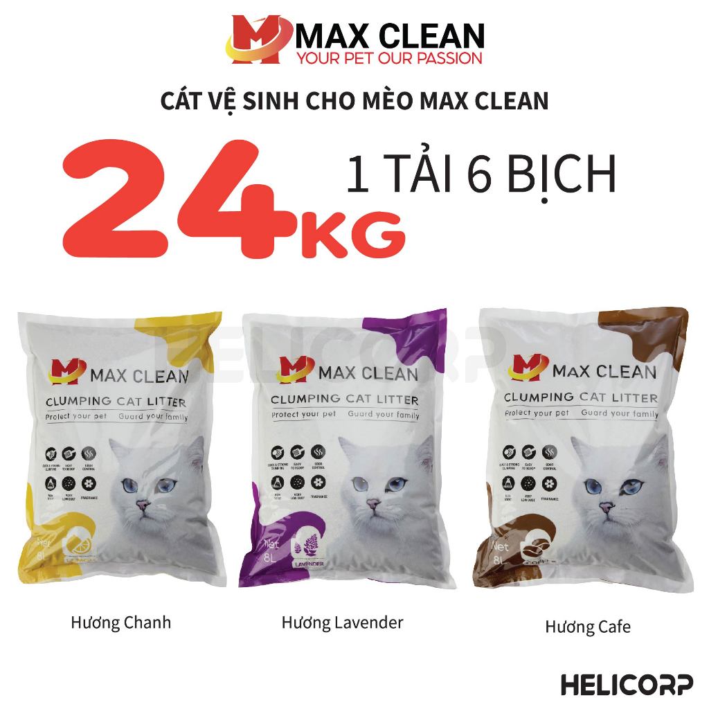 [1 TẢI = 24KG] Cát Mèo Max Clean, Cát Vệ Sinh Cho Mèo Siêu Vón, Siêu Khử Mùi