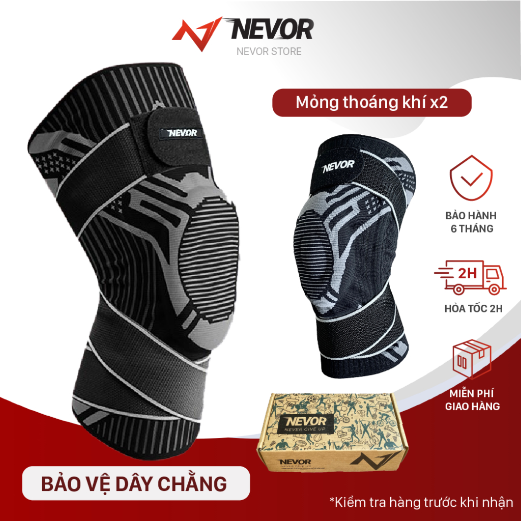 Đai bó gối thể thao, bó đầu gối Nevor dây đai, băng bảo vệ khớp gối vòng đệm silicone lớn BDG13