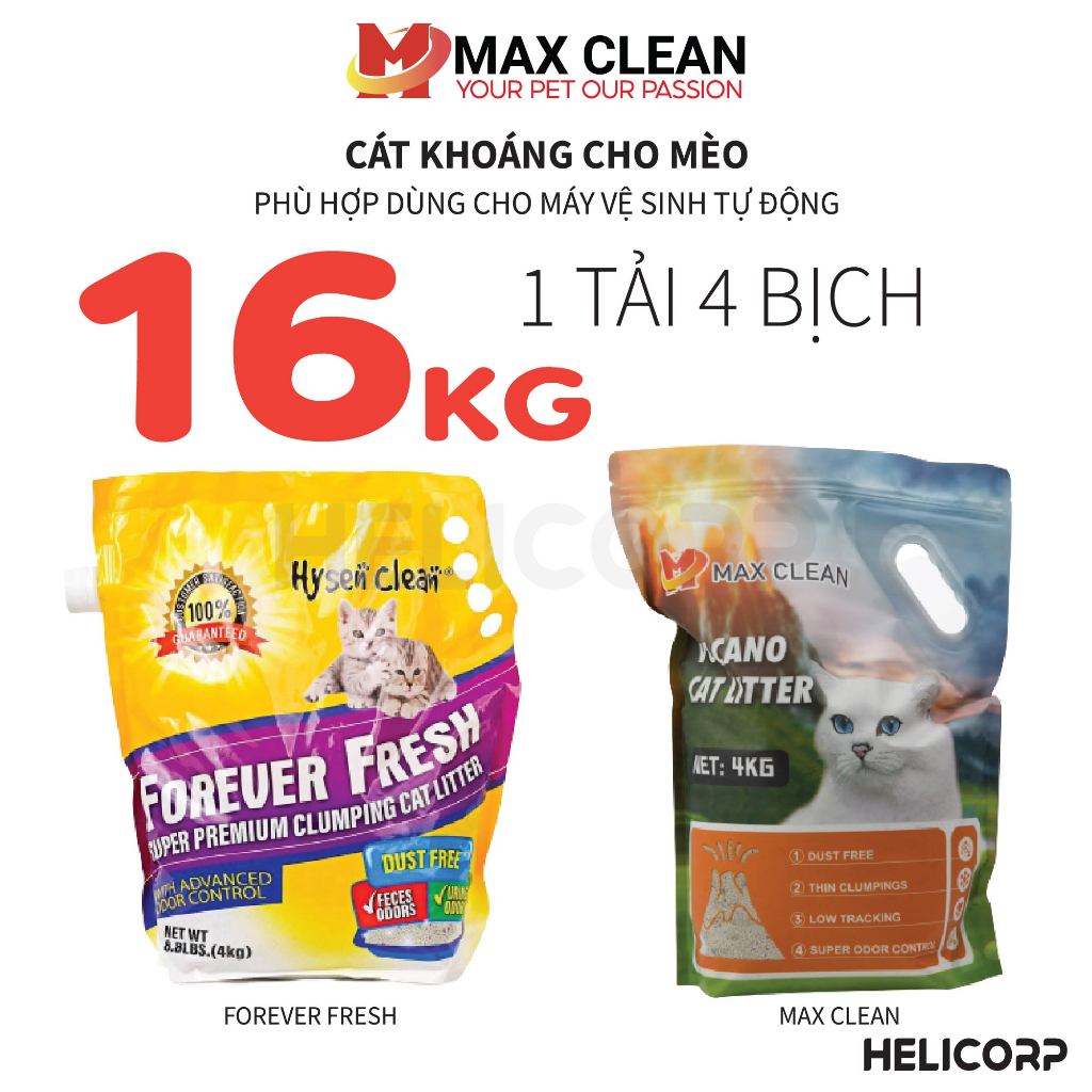 [1 Tải = 16KG] Cát Mèo Max Clean, Cát Khoáng Vệ Sinh Cho Mèo Cao Cấp Siêu Khử Mùi, Siêu Ít Bụi, Siêu Vón