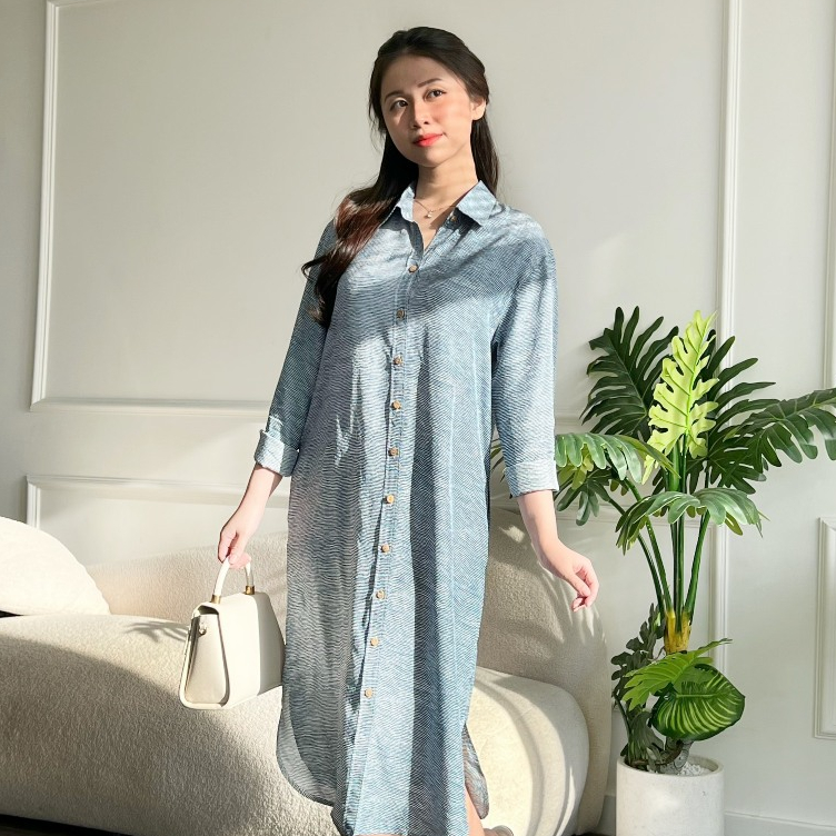 [BIGSIZE] Đầm sơ mi sọc linen tưng cao cấp AMIRA