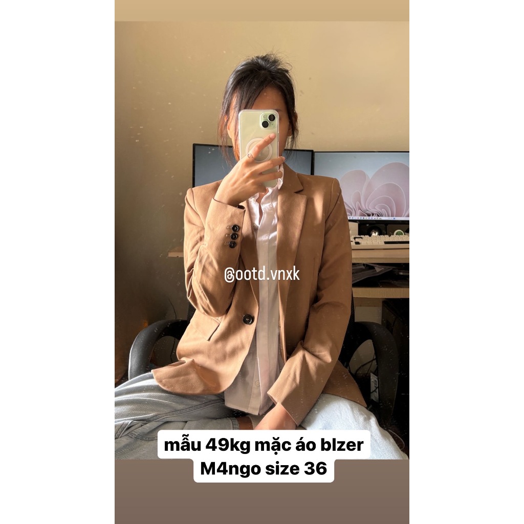 Áo Vest Blazer Nữ Form Đứng Dáng Lót Lụa màu nâu be chất dày dặn MNG VNXK