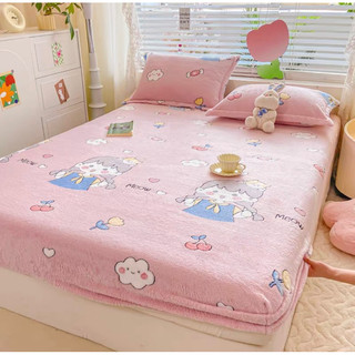 Bộ ga và 2 vỏ gối nỉ nhung tuyết hoạ tiết 3D mềm mịn dễ thương