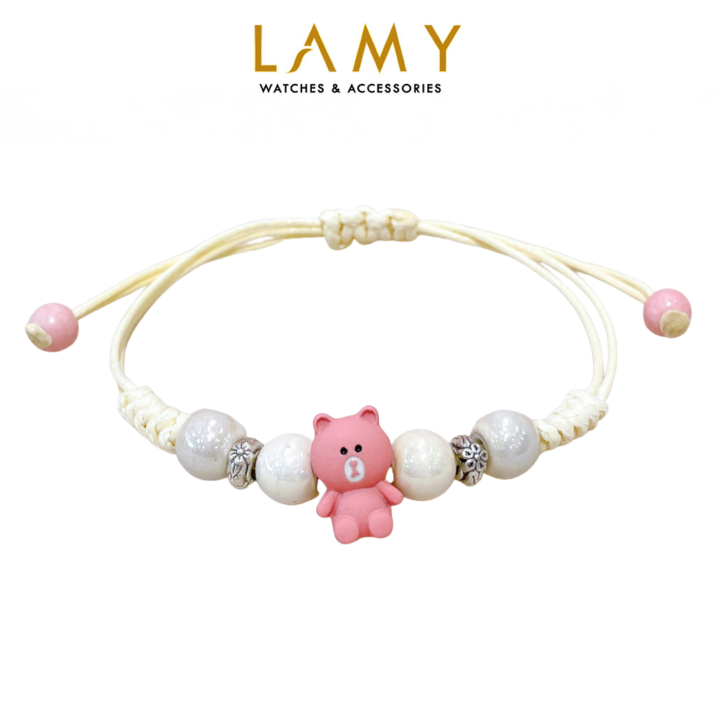 Vòng tay mẹ và bé CDE charm Gấu trắng & gầu hồng cute