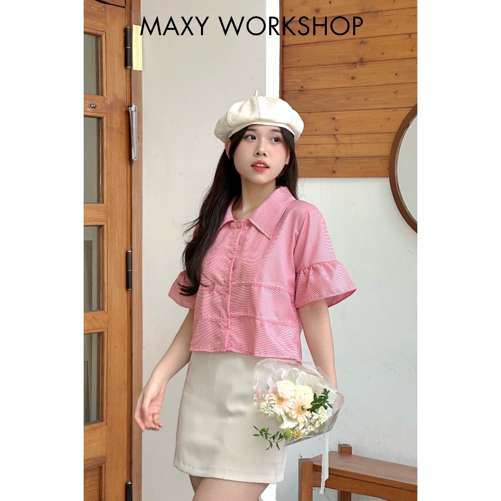 Áo sơ mi dáng croptop tay nhún bèo Ruffle Crop Shirt Maxy Workshop