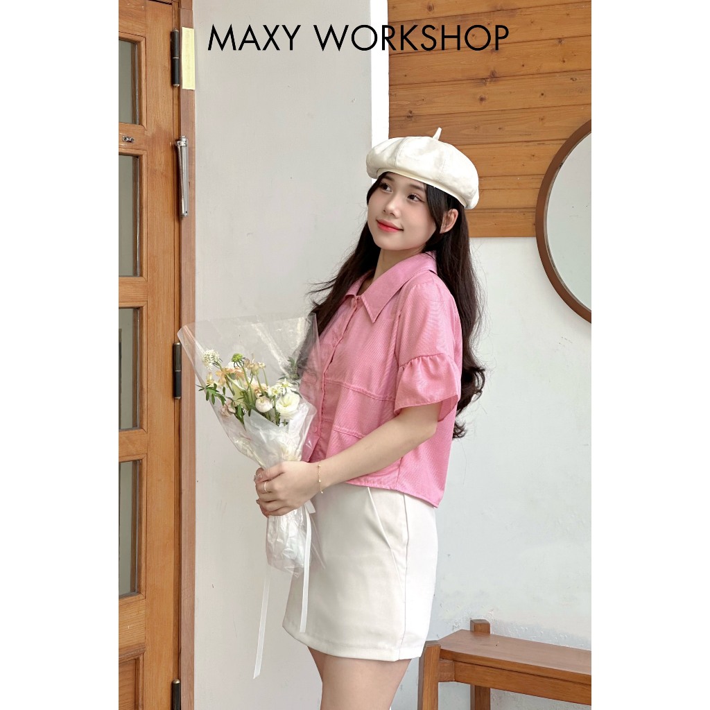 Áo sơ mi dáng croptop tay nhún bèo Ruffle Crop Shirt Maxy Workshop