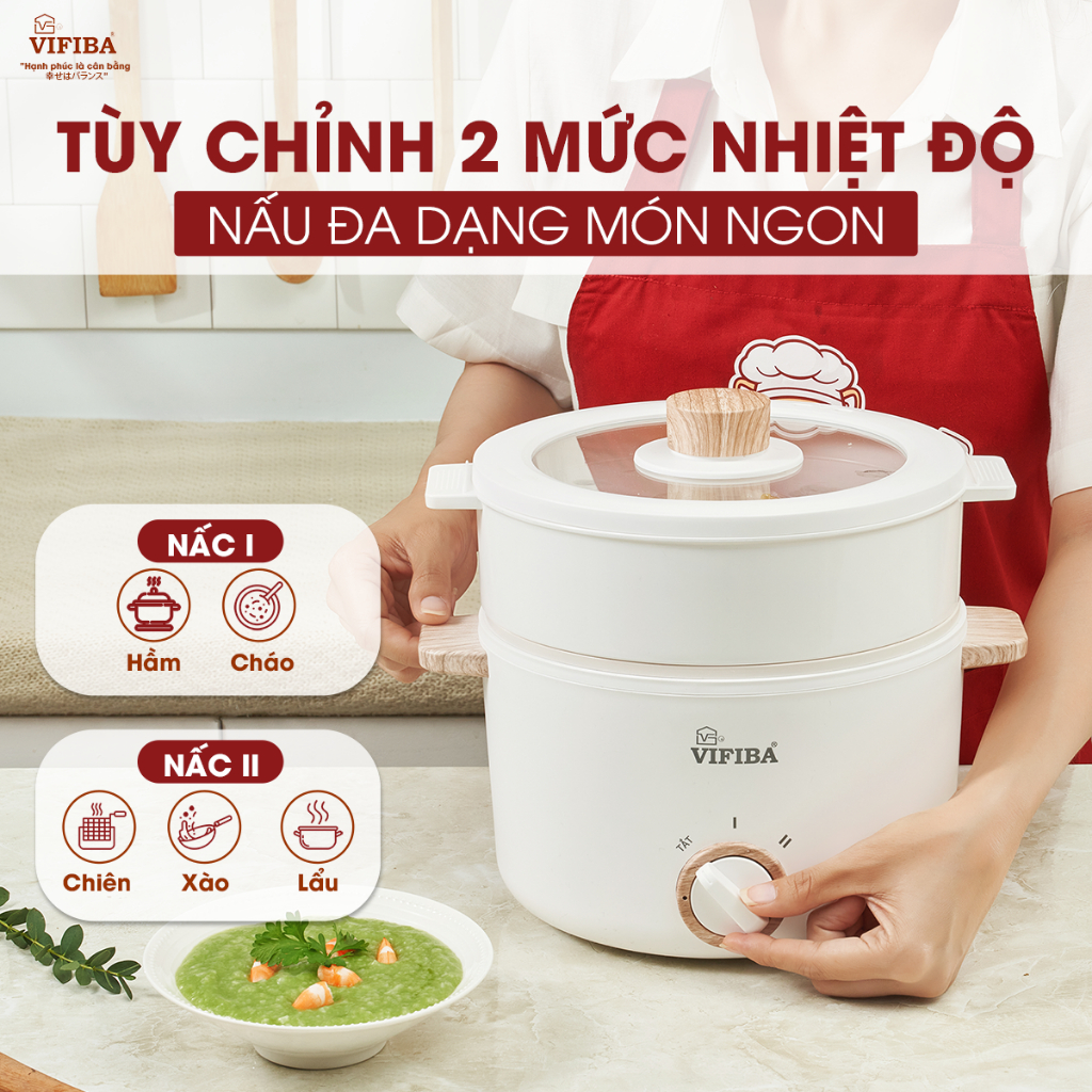 Nồi Lẩu Điện Siêu Tốc Vifiba Chính Hãng - Nồi Điện Đa Năng - Công Suất 1000W - Dung Tích 3L