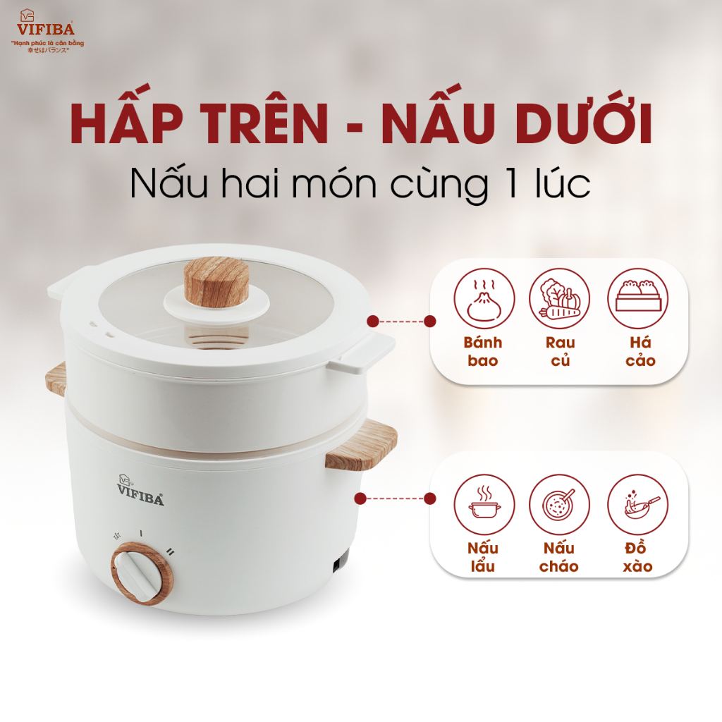 Nồi Lẩu Điện Siêu Tốc Vifiba Chính Hãng - Nồi Điện Đa Năng - Công Suất 1000W - Dung Tích 3L