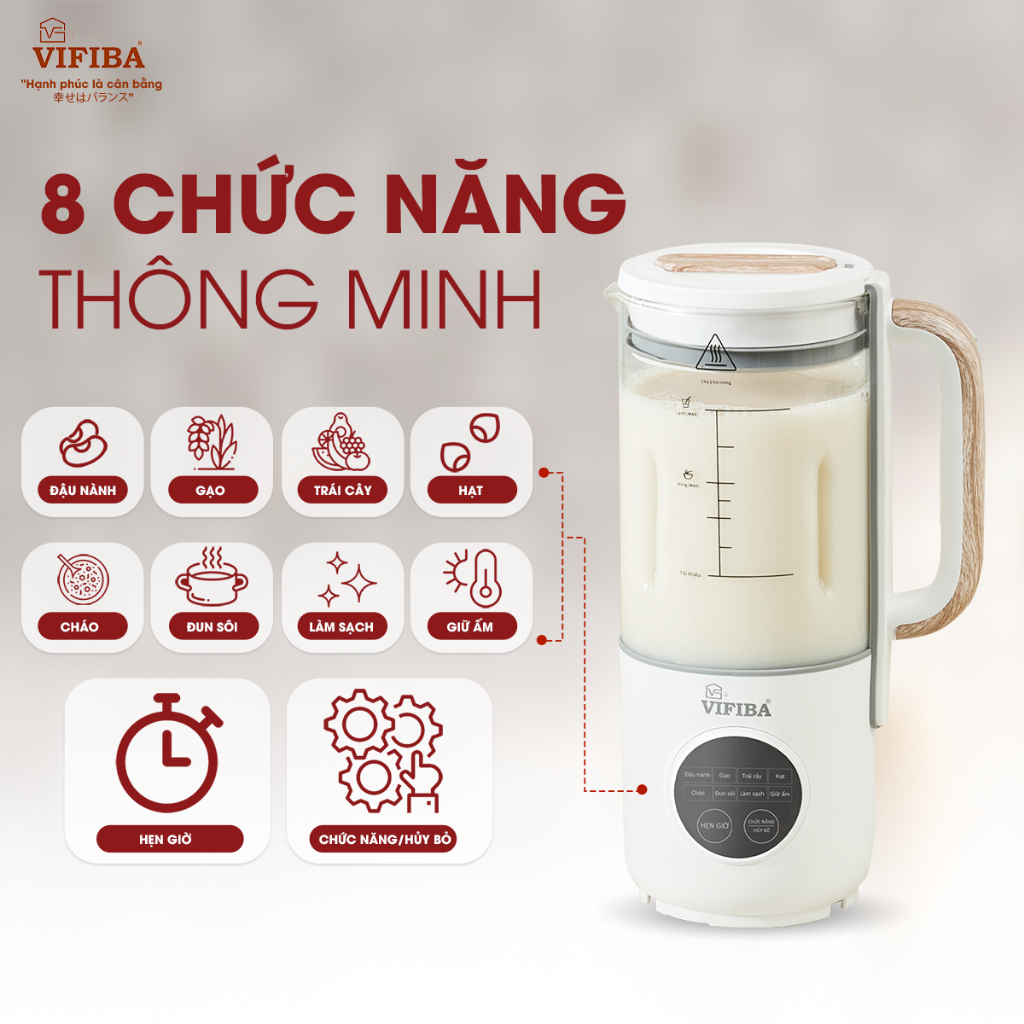 Máy Xay Nấu Sữa Hạt 8in1 VIFIBA Chính Hãng, Máy Làm Sữa Hạt 10 Lưỡi Dao, Dung Tích 1L VE14